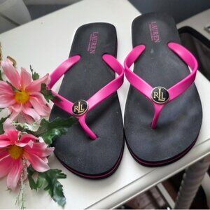 Ralph Lauren Vibrant Pink and Black Flip Flops